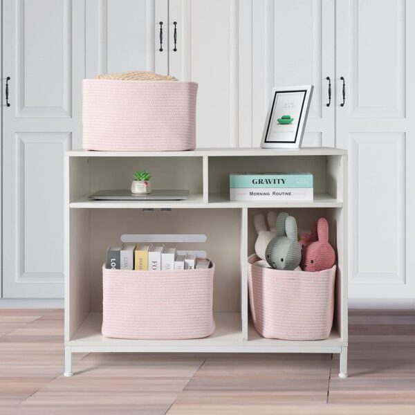 Cotton Rope Storage Baskets Woven Organizer Bins Set Pink