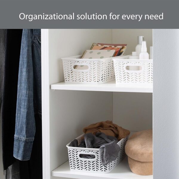 Herringbone Storage Bin Basket Organizer for Closet Desk Accessories White