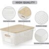 4 Plastic Storage Bins with Bamboo Lids Stackable Organizer Containers Set