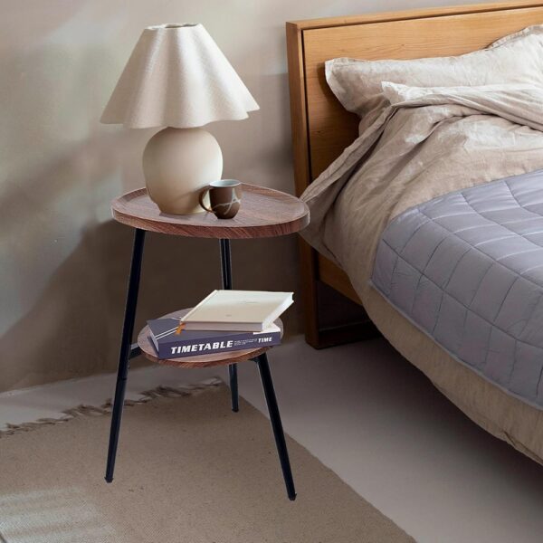 Oval Wood Side Table Two Tier Metal Frame Nightstand